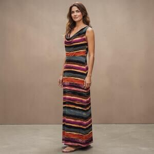 J. Taylor Womens Striped Sleeveless Maxi Dress Boho Festival Vacation Size 14